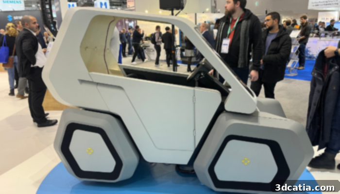 UILA at Formnext 2022, a hybrid electric cargo bike and small EV made with 3D printing technologies from Stratasys, showcased at the Stratasys booth.
