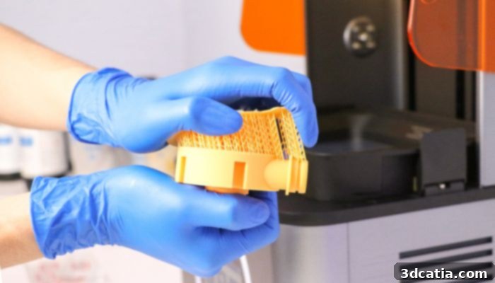 Resin 3D printed part with support structures