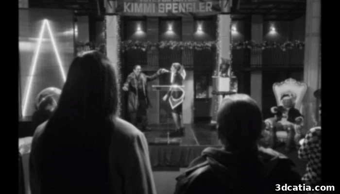 A scene from 'It's A Wonderful Binge' showing the 3D printed robotic owl in the background.