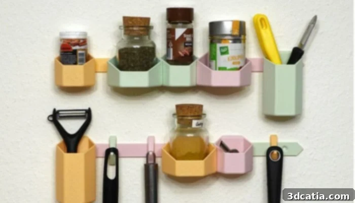3D printed rail to hang up kitchen utensils, kitchen organization STL file