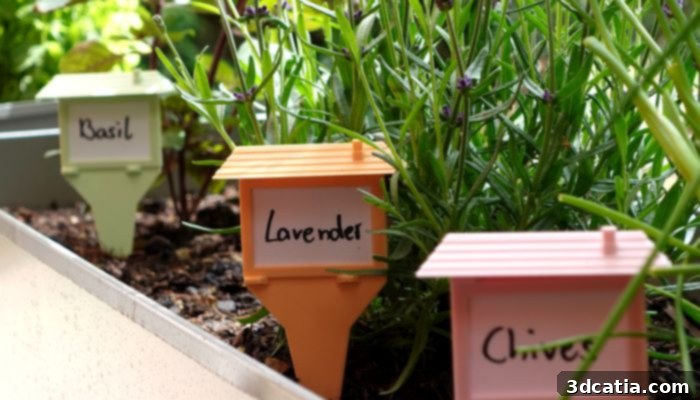 Plant labels which can be 3D printed using STL files, garden organization