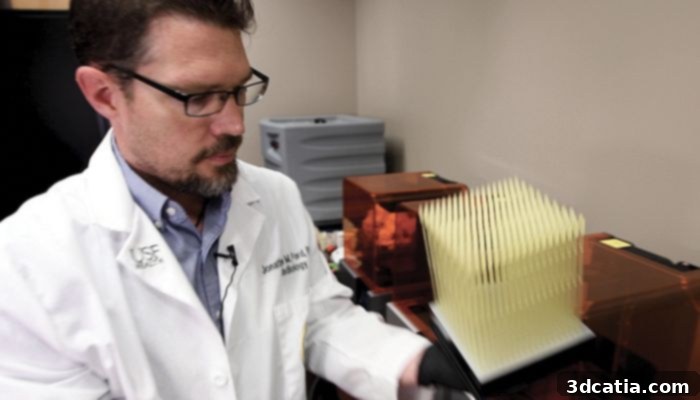 Jonathan Ford, a biomedical engineer, proudly holds 3D printed nasal swabs, showcasing USF Health's innovative contribution to pandemic response.