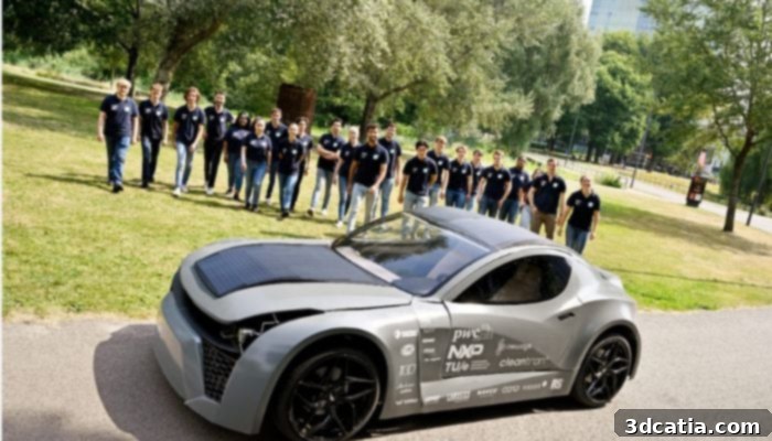 Students from TU Eindhoven with their ZEM car prototype.