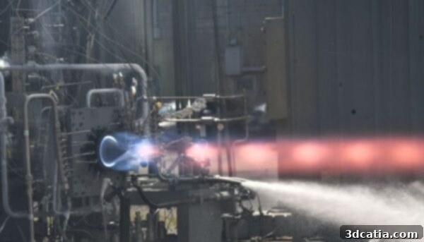 NASA's 3D-printed Rotating Detonation Rocket Engine undergoing full-scale test at Marshall Space Flight Center.