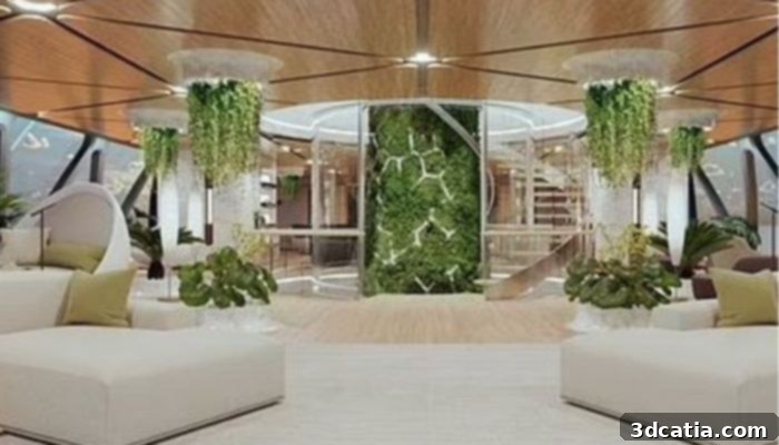 The interior of the yacht, featuring the so-called ‘Tree of Life’