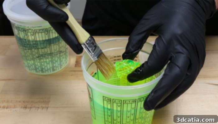 3D Printed part undergoing post-processing cleaning