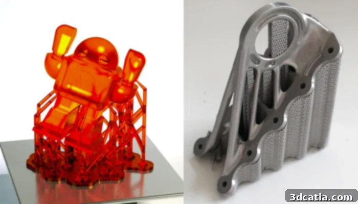 3D printed resin part and a cockpit support of an Airbus A350 XWB, showcasing diverse support applications