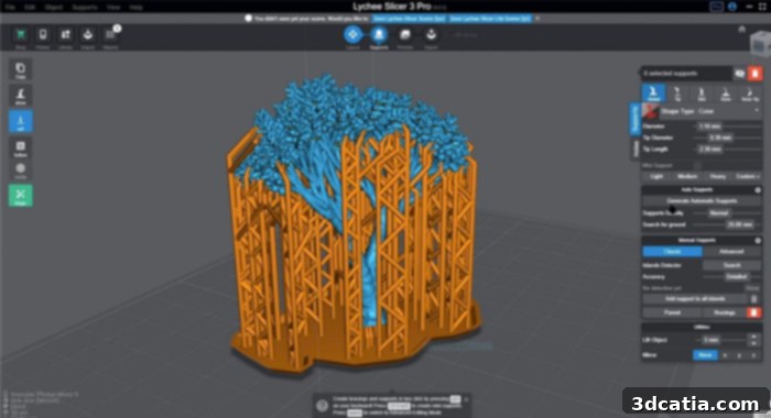 Optimized support structure for 3D printing, demonstrating efficient material use