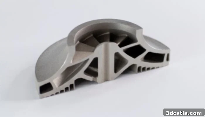 The impeller was produced in an optimized 316L process on an EOS M 290 without internal supports and with a cost reduction of 35% (photo credits: EOS GmbH)