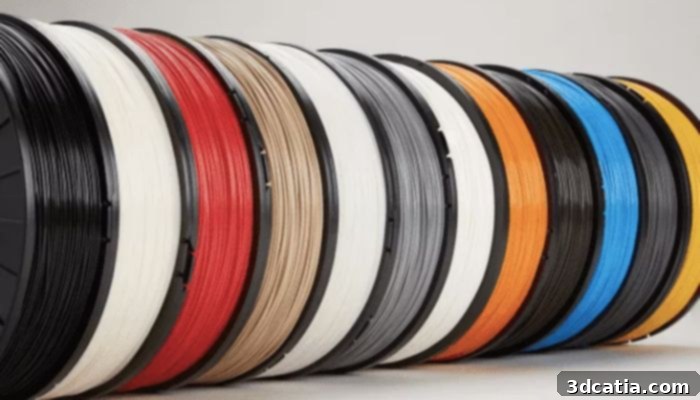 Filaments in various colors for FDM 3D printing, illustrating the potential for recycled waste materials.
