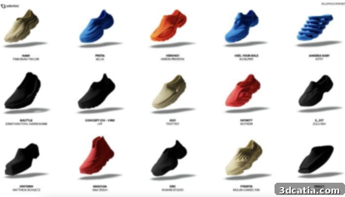 Zellerfeld's 3D printed footwear platform showcases a variety of innovative shoe designs.
