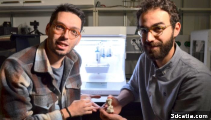 EPFL Soft Materials Lab researchers Matteo Hirsch and Lorenzo Lucherini working on the biocomposite project.