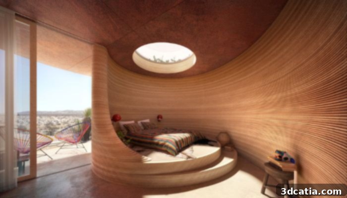 The interior of the 3D printed hotel rooms