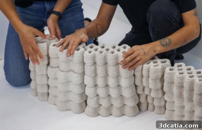 3D printed wall made from eggshells, showcasing sustainable construction material innovation.