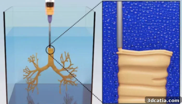 Silicone 3D printing bath with layer-by-layer deposition for brain vessels