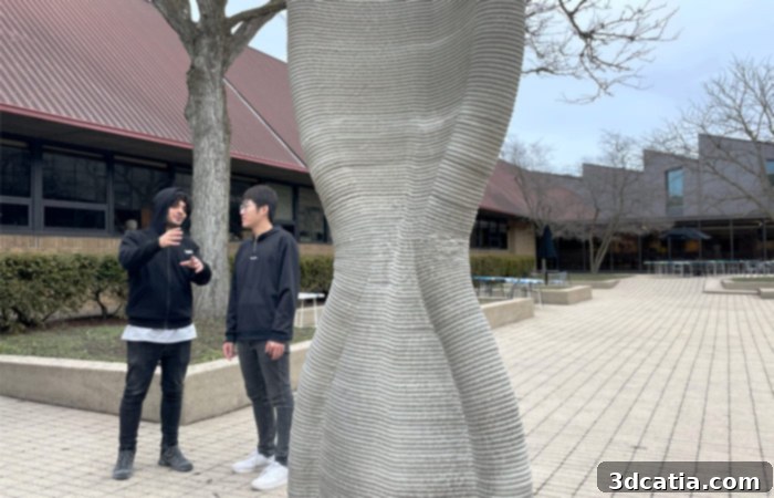 3D printed concrete structure from the University of Michigan's DART laboratory showcasing complex geometry and material efficiency.