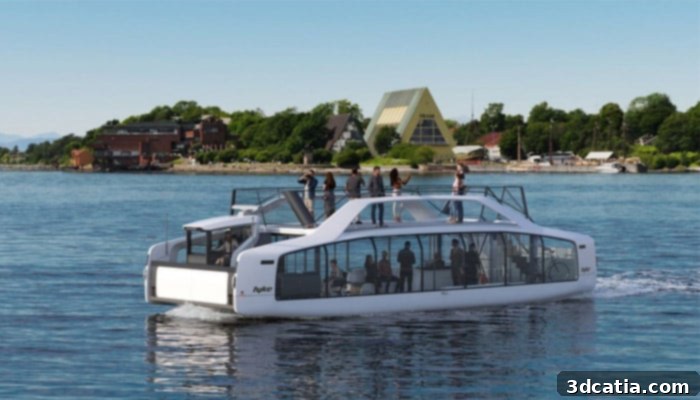 Hyke Rivercat, one of the three projects selected for the Paris 2024 Olympic Games, showcasing an autonomous river shuttle design.