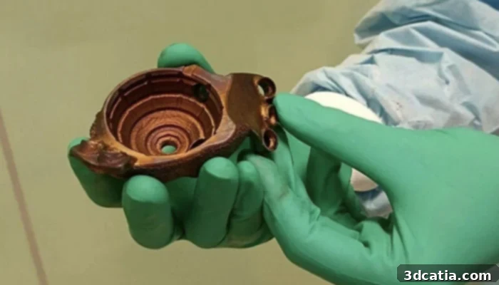 Image showing a loosened steel hip prosthesis, highlighting the need for a custom 3D printed solution.