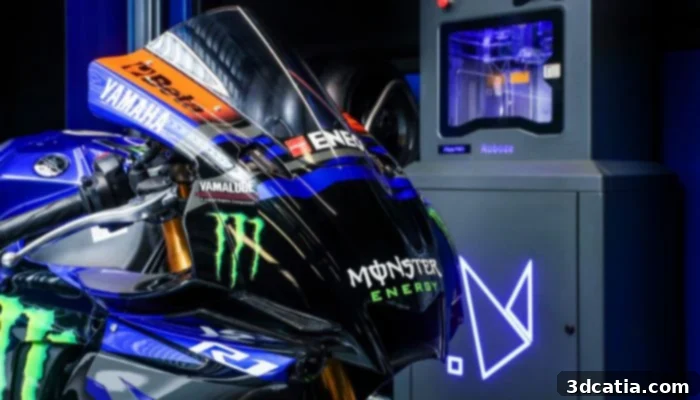 Monster Energy Yamaha MotoGP team branding on a motorcycle, symbolizing the partnership with Roboze