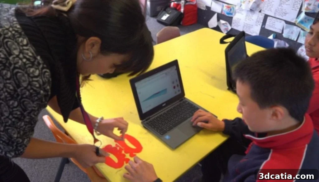 Students learning 3D printing in a classroom setting