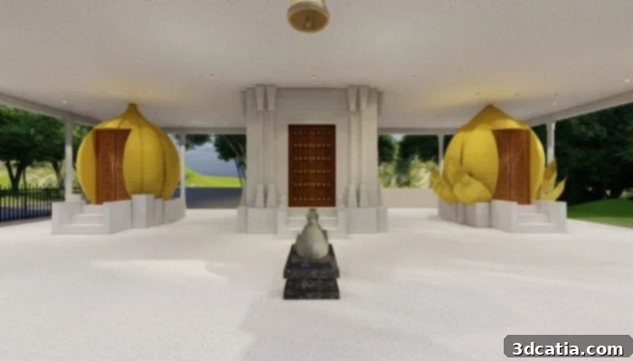 Prototype of the 3D printed temple's internal design, showing complex geometric shapes for the sanctums.