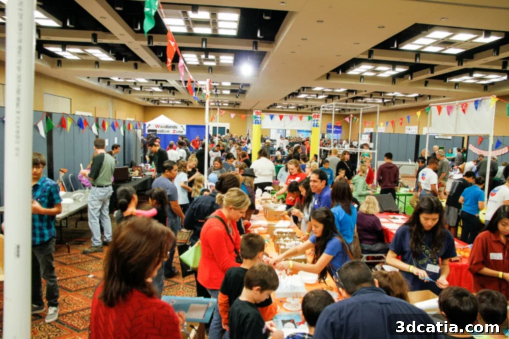 Previous Houston Maker Faire showcasing various maker projects and attendees