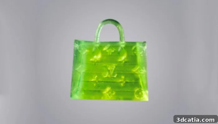 A close-up view of the microscopic 3D printed bag