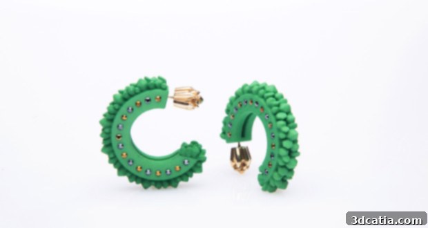 Elegant 3D printed earrings designed by Diana Law