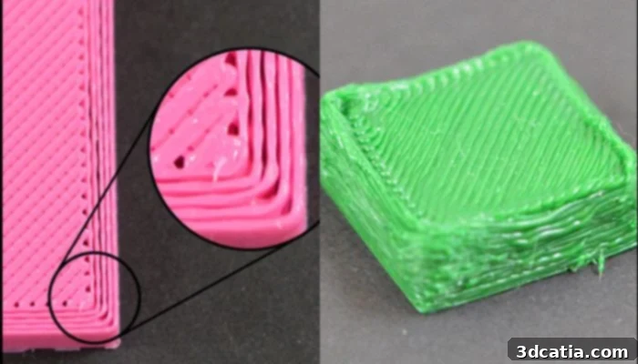 3D Print showing signs of over-extrusion with bulging edges and lack of detail