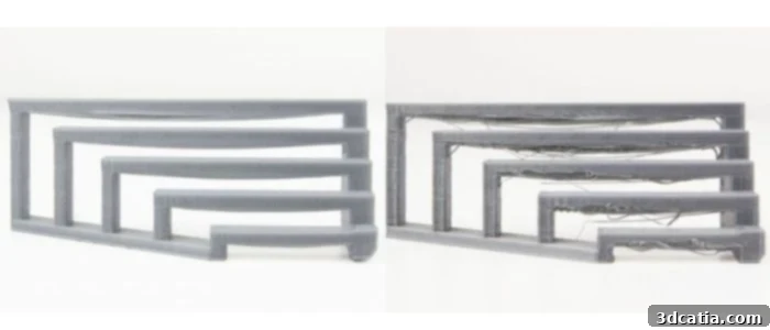 Stages of poor bridging in 3D printing