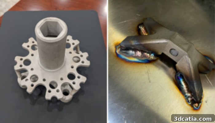 Two examples of high-performance 3D printed steel race car parts