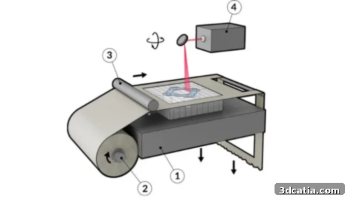 LOM process involves gluing and laser cutting sheets of material layer-by-layer