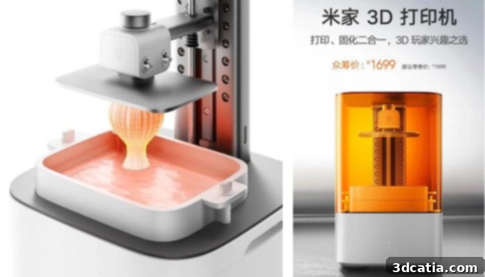 Xiaomi Mijia 3D Printer features integrated printing and curing functions.
