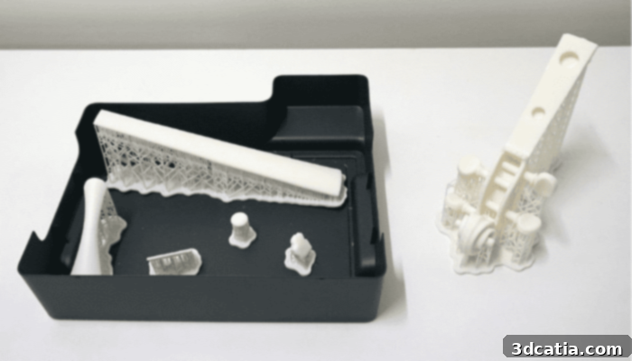 The SLA method allowed for intricate details of the authentic violin to be incorporated into the 3D printed rendition, requiring numerous auxiliary structures.