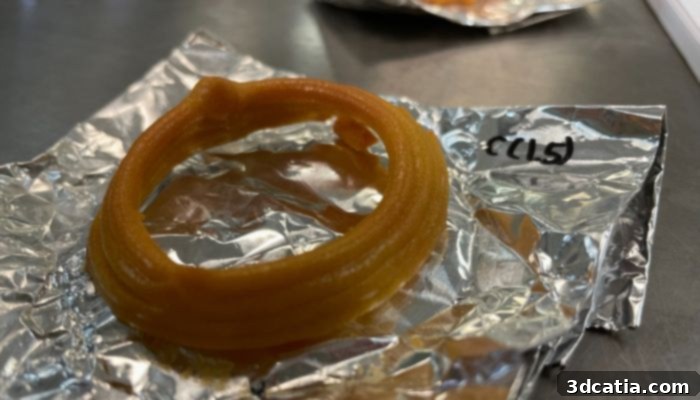 A 3D printed calamari ring using alterative meat ingredients