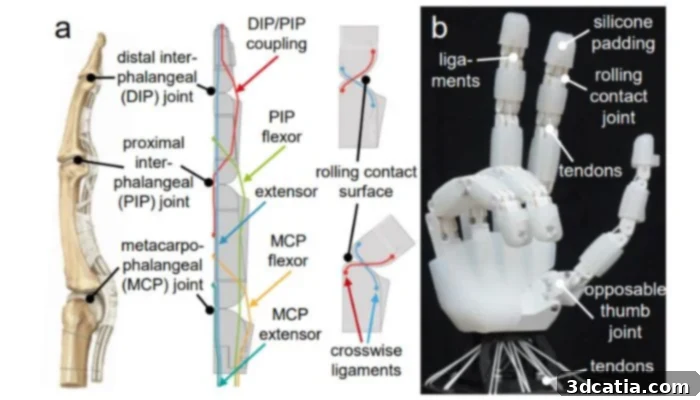 3D printed Faive hand with tendons and a thumb joint