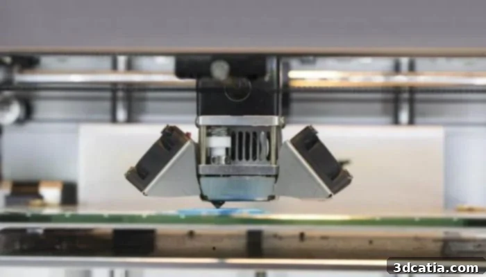 3D printer extruder showing filament path