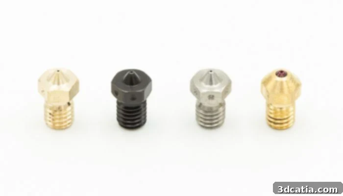 Nozzle material and diameter for 3D printing