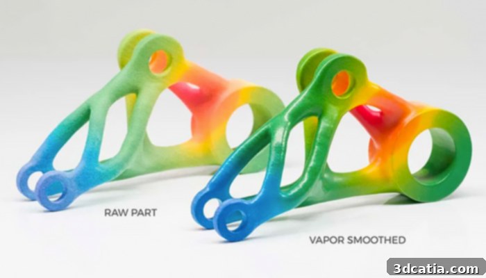 Comparison between the raw part and the part after vapor smoothing (photo credits: AMT)