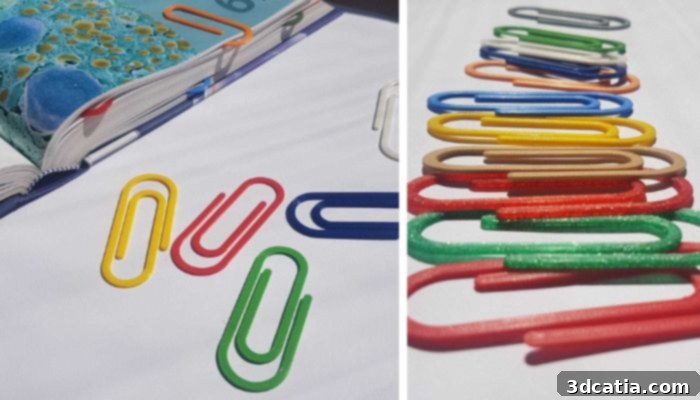 Colorful 3D printed paperclips used as bookmarks