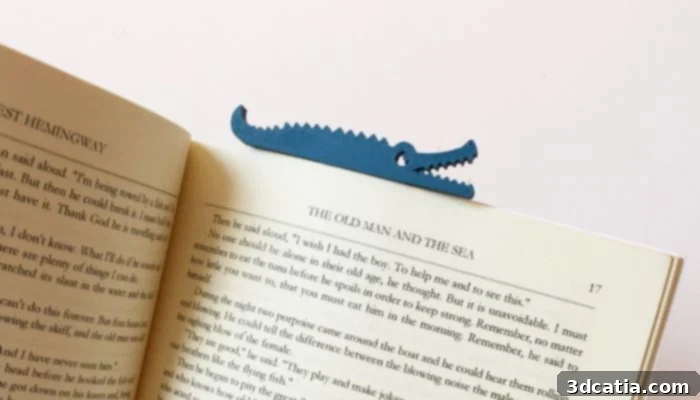 A fun 3D printed crocodile bookmark for students