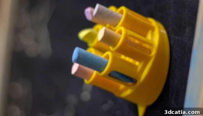 A magnetic 3D printed chalk holder with ventilation holes