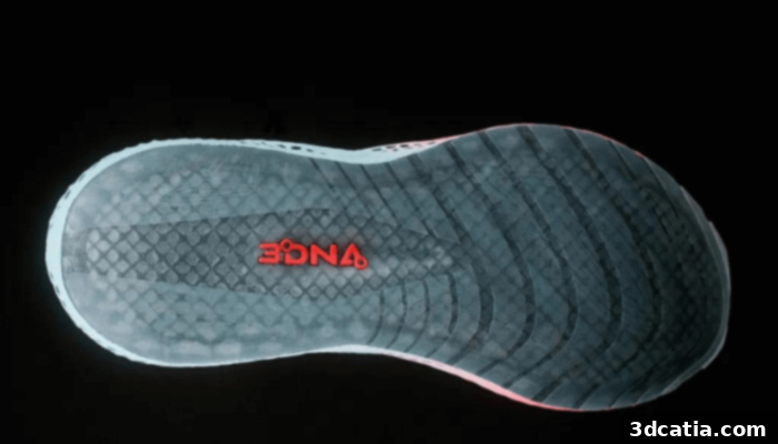 The 3D printed midsole for Brooks Exhilarate-BL running shoes.