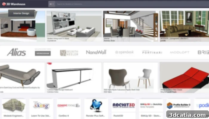3D Warehouse, a service by SketchUp, offers a vast library of 3D models for professionals, including architectural designs and product visualization.