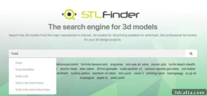 STLFinder, a powerful search engine for 3D models, helps you discover a vast range of STL files across the web.