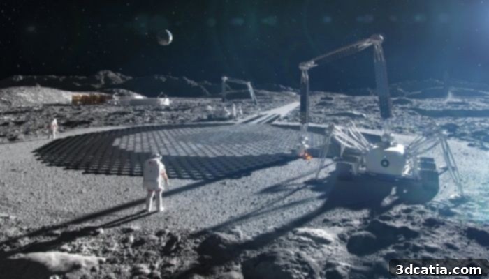 Artist's rendering of a 3D printed lunar habitat by ICON/BIG
