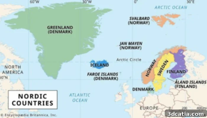 Map of Nordic countries and autonomous territories