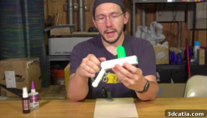 Joel Telling creating a 3D printed Rick & Morty portal gun in his studio
