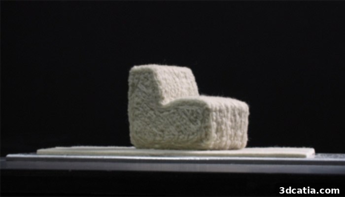 A 3D-printed structure crafted from wool, demonstrating the material's potential for intricate forms.
