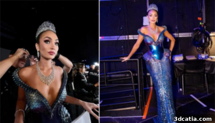 Miss Universe South Africa Bryoni Govender's dress featuring 3D-printed parts designed by Gert-Johan Coetzee.